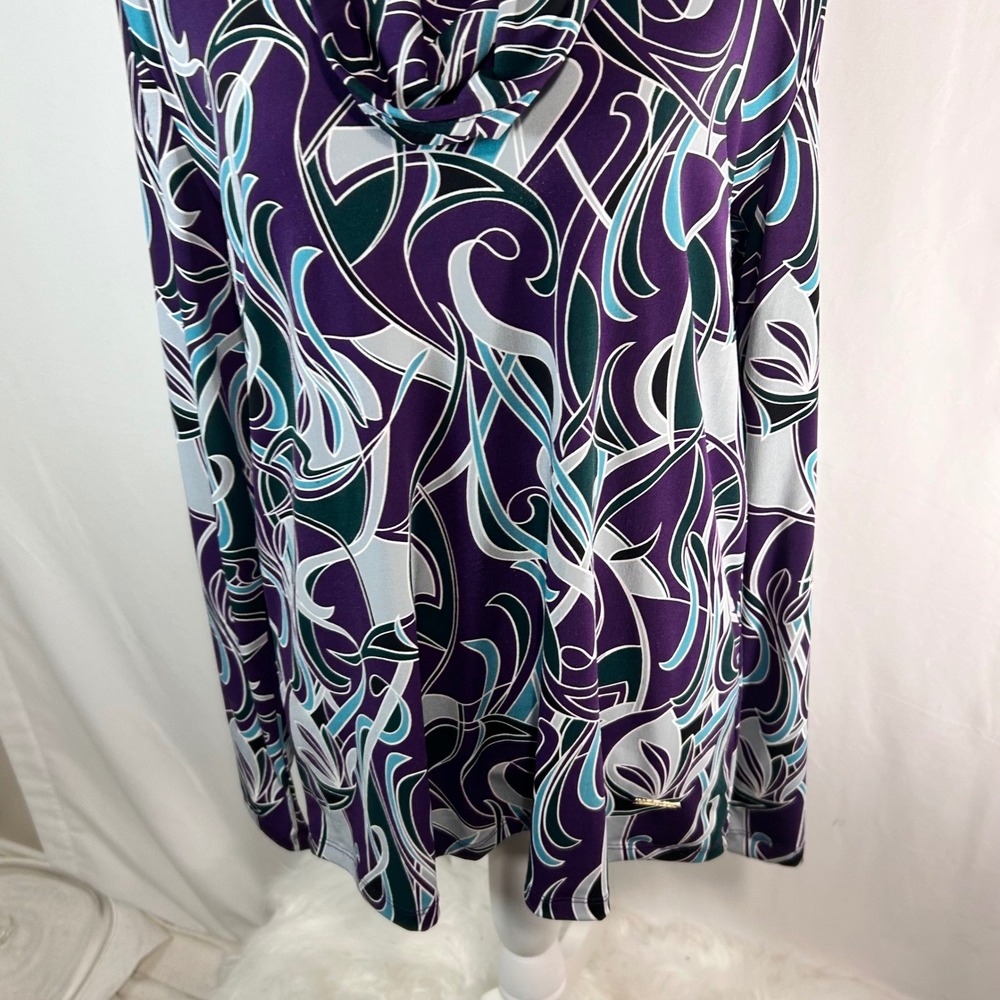 Anne Klein XL Purple Teal Abstract Swirl‎ Cowl Neck Long Sleeve Top - Picture 4 of 9